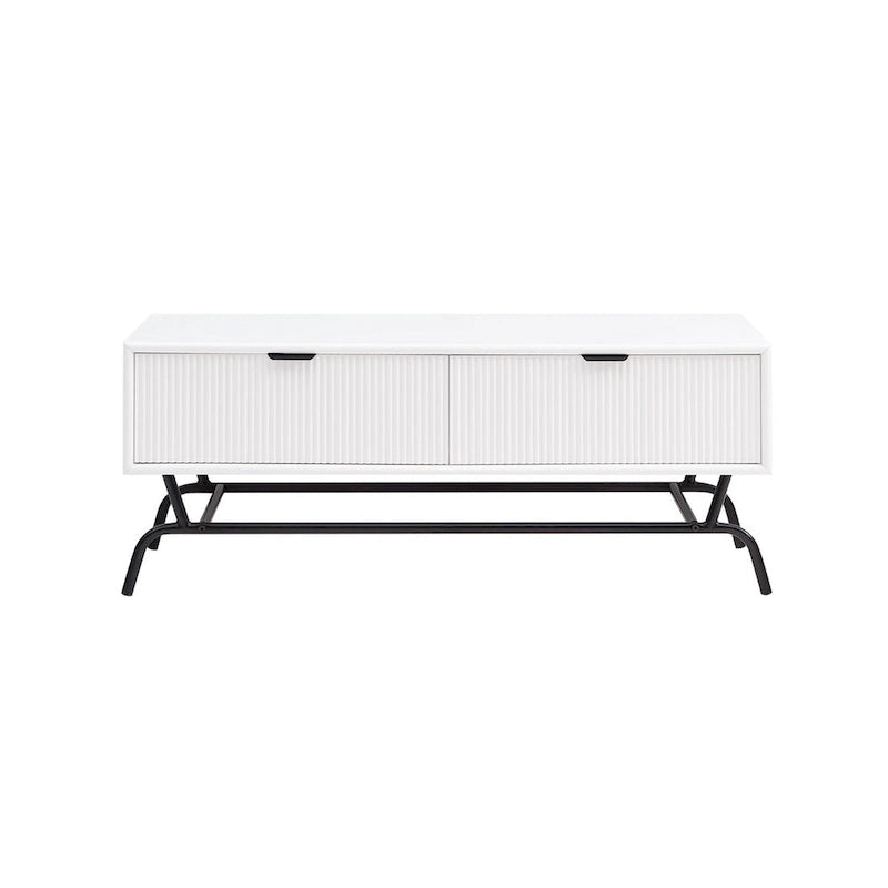 DH BASIC 2-Piece Modern Coffee Table and End Table Set with 3D Wave Accented Drawers by Denhour