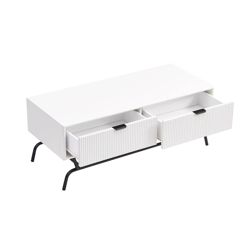 DH BASIC 2-Piece Modern Coffee Table and End Table Set with 3D Wave Accented Drawers by Denhour