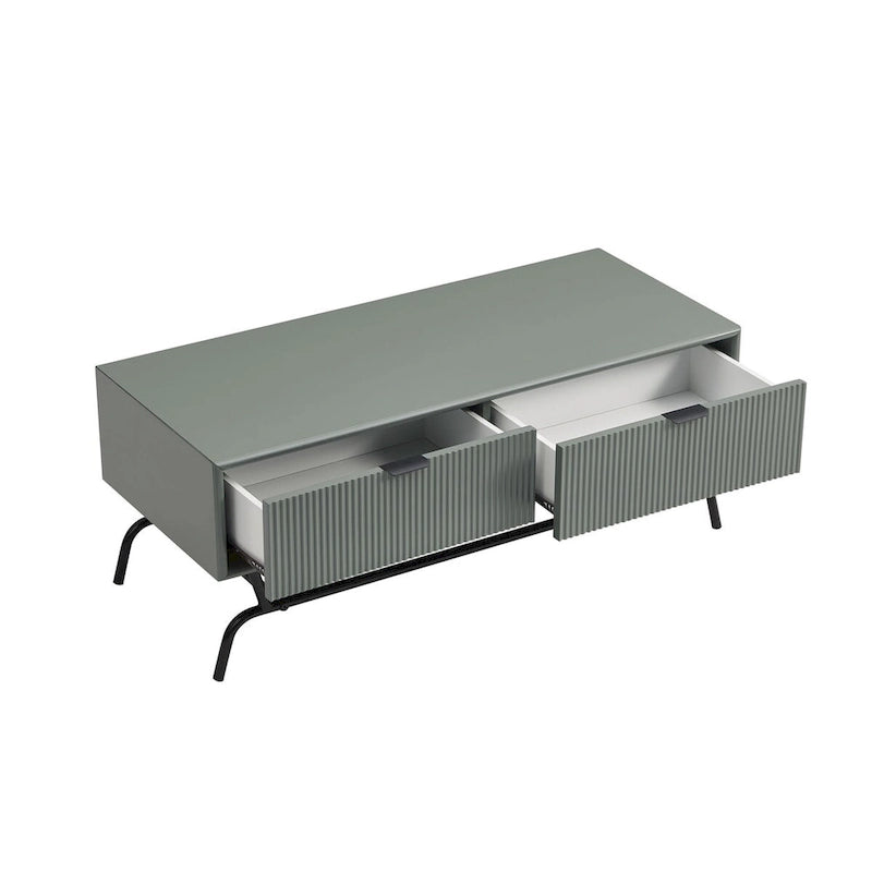 DH BASIC 2-Piece Modern Coffee Table and End Table Set with 3D Wave Accented Drawers by Denhour