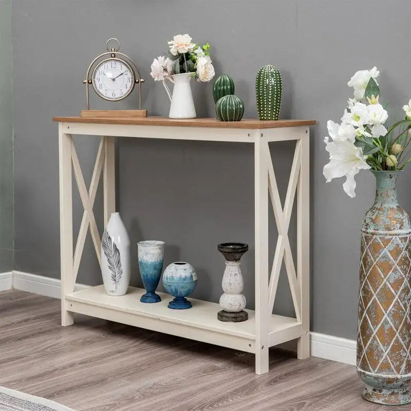 Narrow console sofa table with storage space - 11.8D x 39.4W x 31.5H