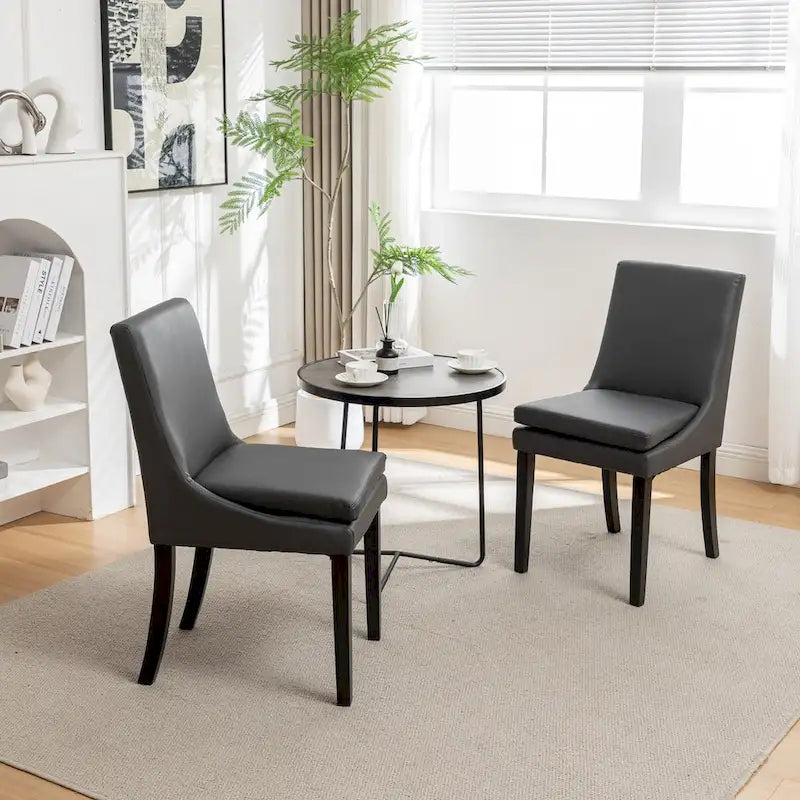 Modern Dining Chairs Set of 2, Upholstered Kitchen & Dining Room Chairs with Solid Wood Legs,Tufted Linen Fabric Chairs