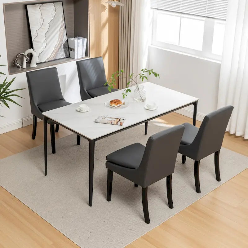Modern Dining Chairs Set of 2, Upholstered Kitchen & Dining Room Chairs with Solid Wood Legs,Tufted Linen Fabric Chairs