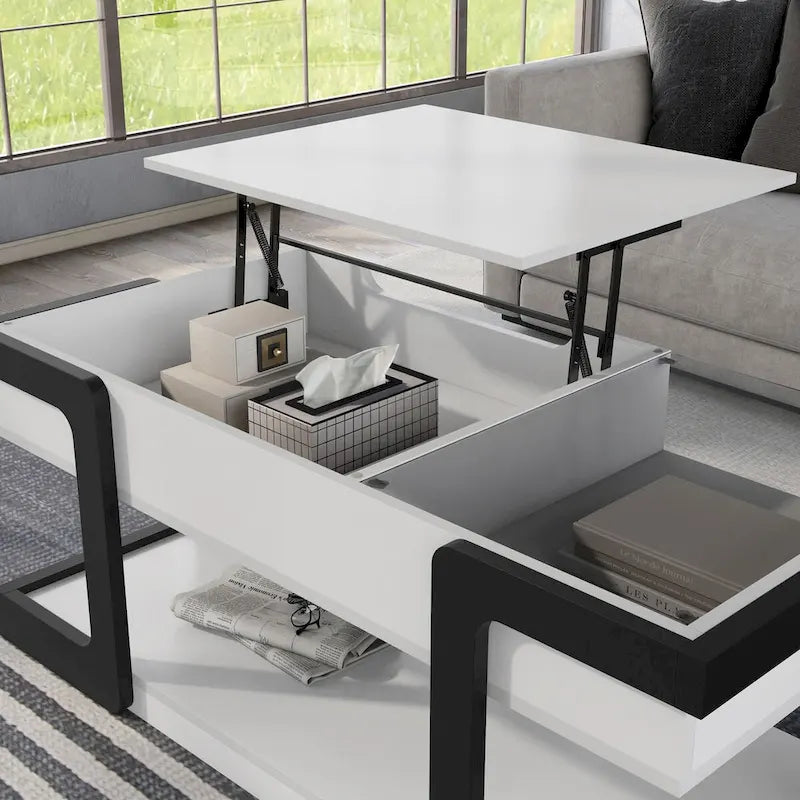 DH BASIC 2-Piece Modern White Lift-top Coffee Table and End Table Set by Denhour