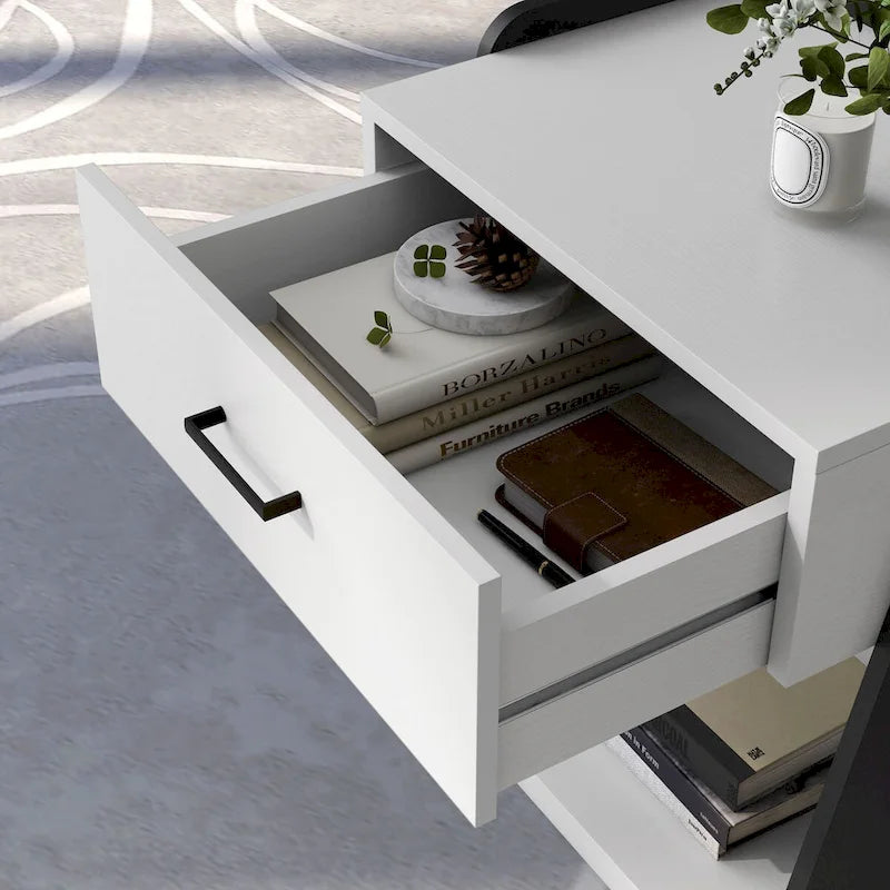 DH BASIC 2-Piece Modern White Lift-top Coffee Table and End Table Set by Denhour