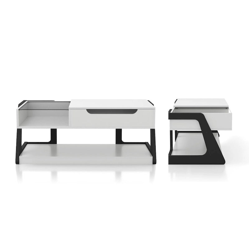 DH BASIC 2-Piece Modern White Lift-top Coffee Table and End Table Set by Denhour