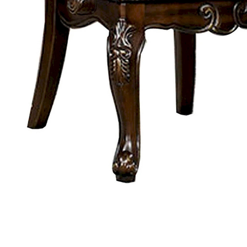 Ons 29 Inch Carved Dining Armchair, Set of 2, Brown Faux Leather