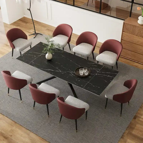 9 - Piece Extendable Rectangular Sintered Stone Cross Legs Dining Set With 8 Chairs For Home or Villa