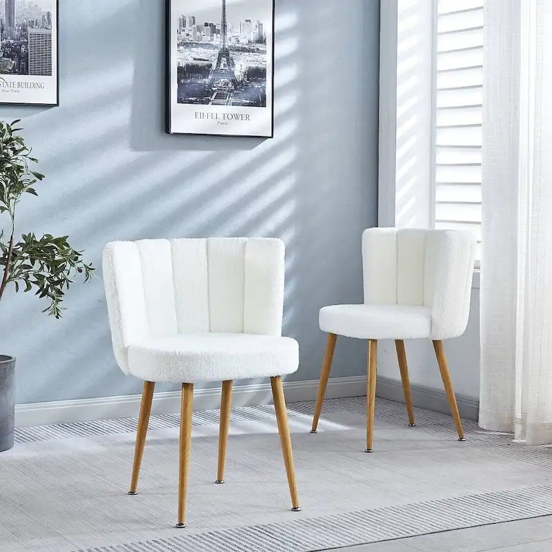 Round Dining Table with 4 Teddy Plush Fabric Chairs