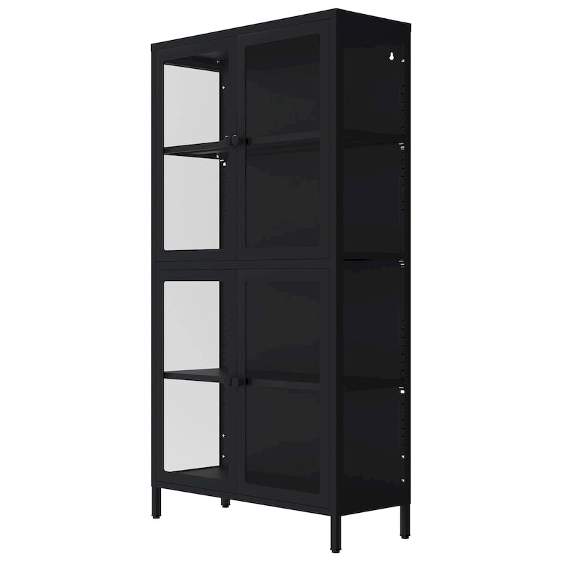 Four Glass Door Storage Cabinet with Adjustable Shelves and Feet Cold-Rolled Steel Sideboard Furniture