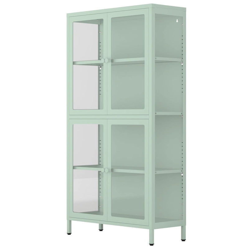 Four Glass Door Storage Cabinet with Adjustable Shelves and Feet Cold-Rolled Steel Sideboard Furniture