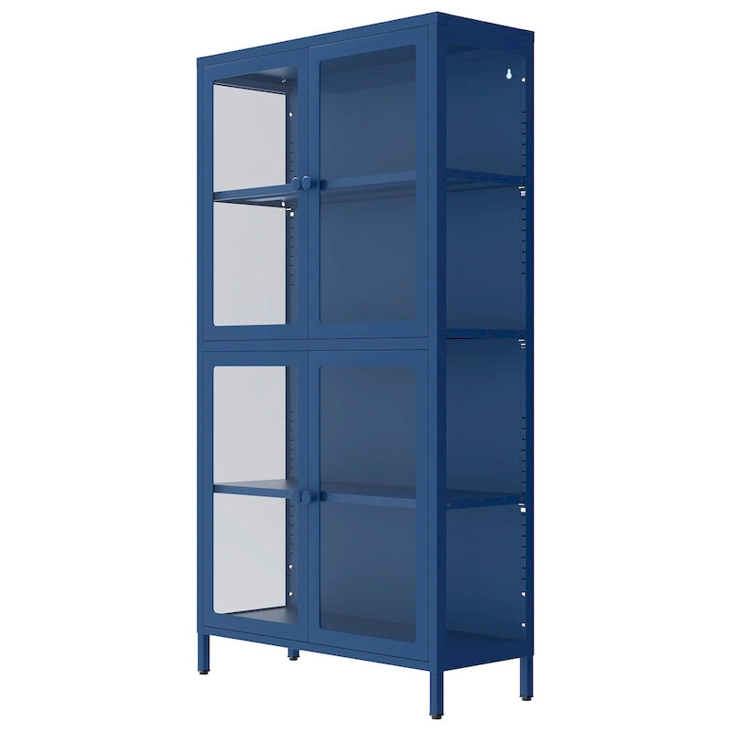 Four Glass Door Storage Cabinet with Adjustable Shelves and Feet Cold-Rolled Steel Sideboard Furniture