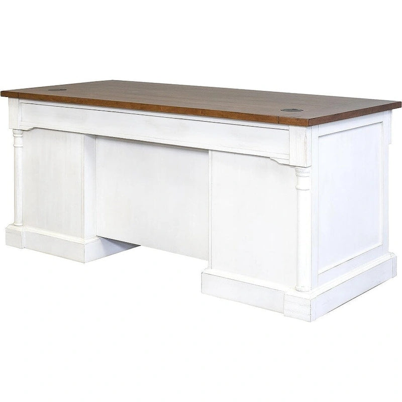 Rustic Wood Double Pedestal Executive Desk, Office Desk, Table, White