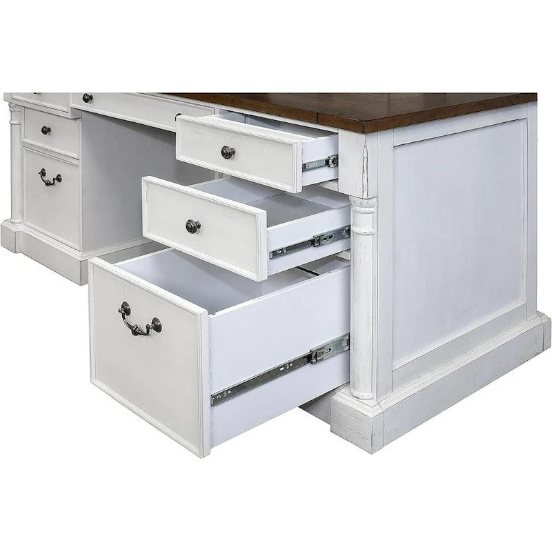 Rustic Wood Double Pedestal Executive Desk, Office Desk, Table, White