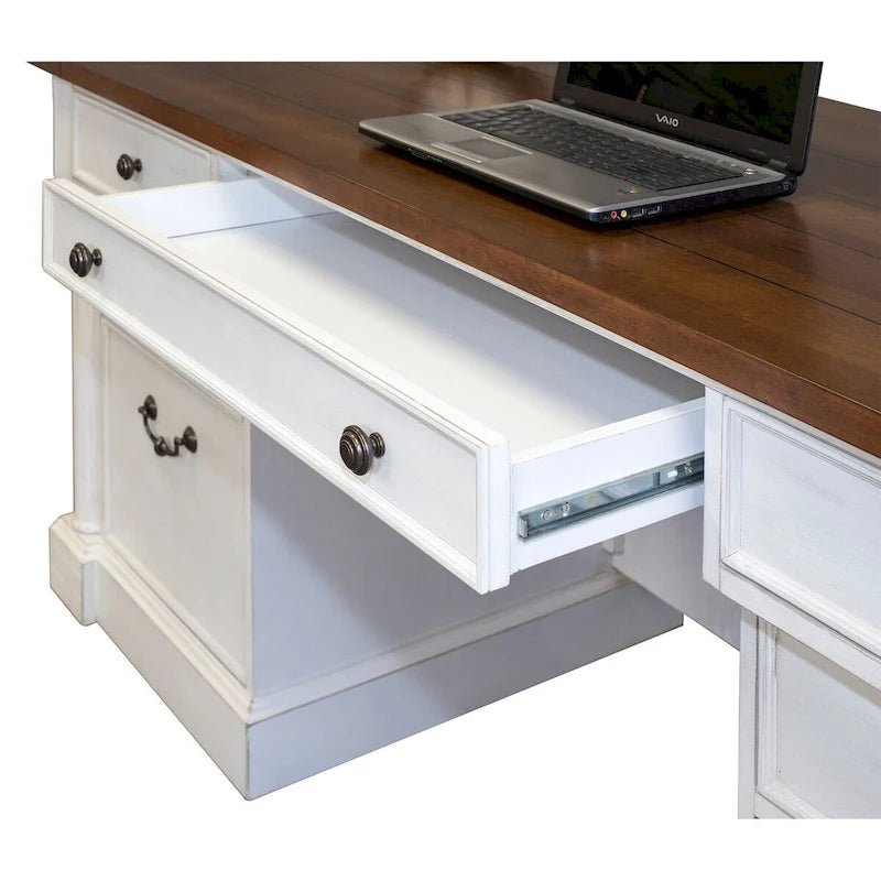 Rustic Wood Double Pedestal Executive Desk, Office Desk, Table, White