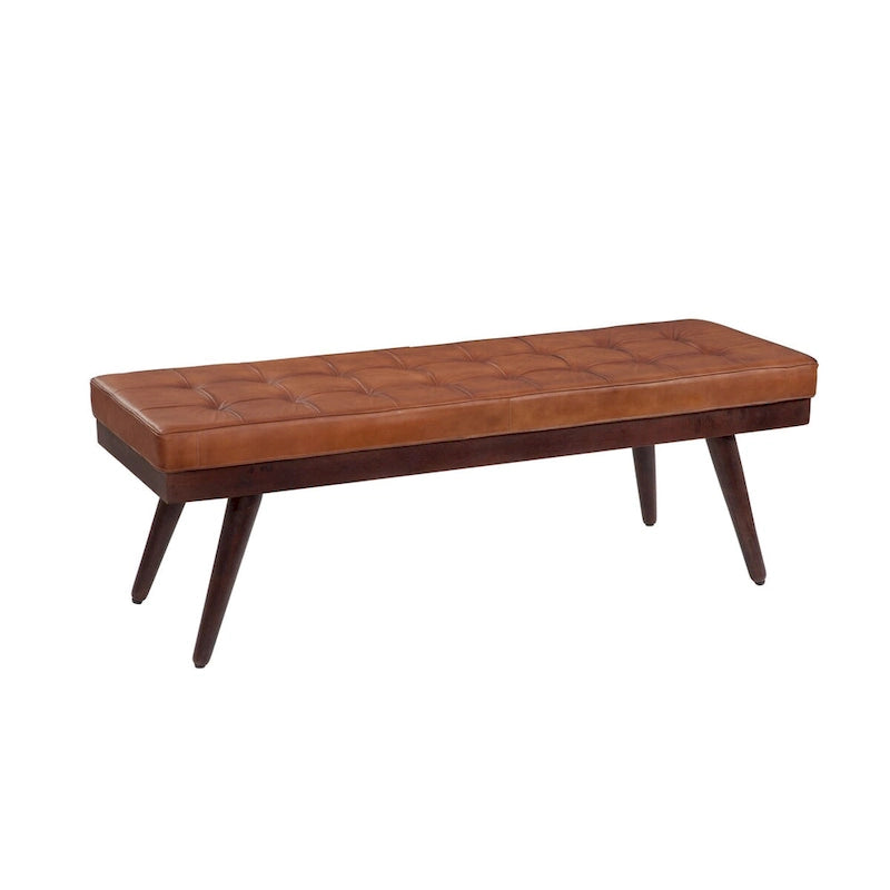 Anson Brown Genuine Leather and Solid Wood Accent Bench