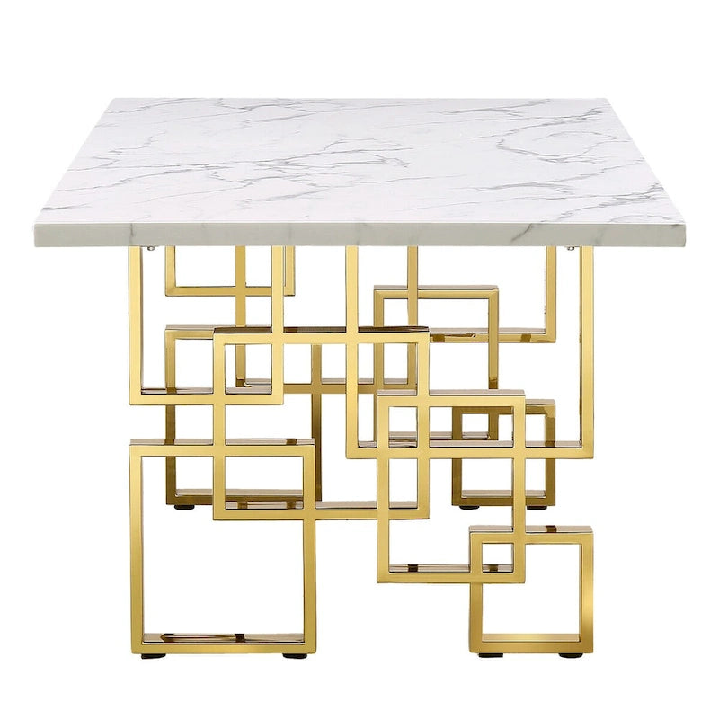 Luxury White Faux Marble Dining Table with 78 inch Top and Metal Base