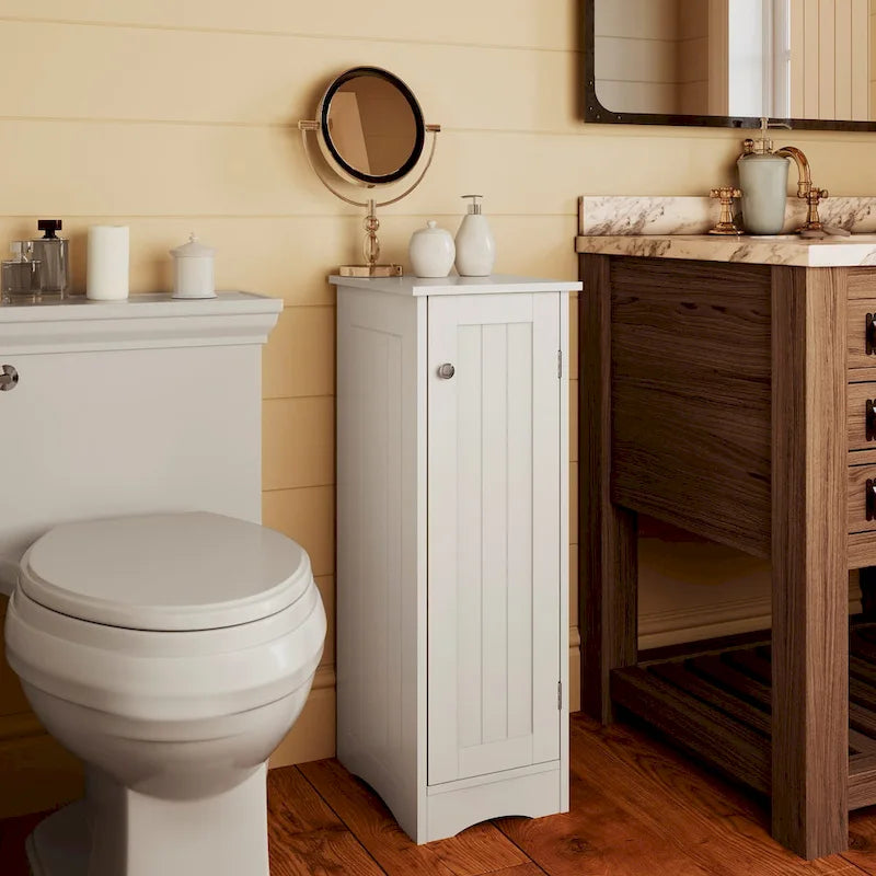 RiverRidge Ashland Single Door Narrow Bathroom and Laundry Storage Cabinet with Adjustable Shelves - White