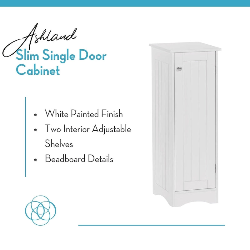 RiverRidge Ashland Single Door Narrow Bathroom and Laundry Storage Cabinet with Adjustable Shelves - White