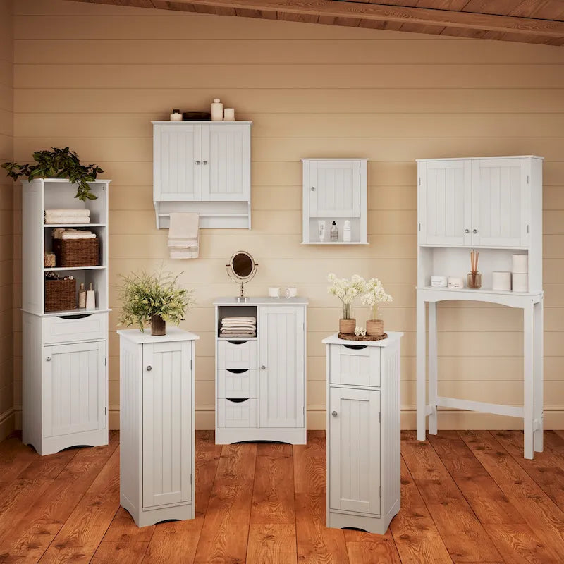 RiverRidge Ashland Single Door Narrow Bathroom and Laundry Storage Cabinet with Adjustable Shelves - White