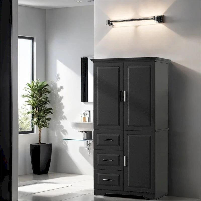 Tall and Wide Storage Cabinet with Doors for Bathroom,Three Drawers