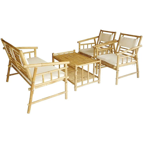 Bamboo Accent Sofa Set 4 Piece with Table