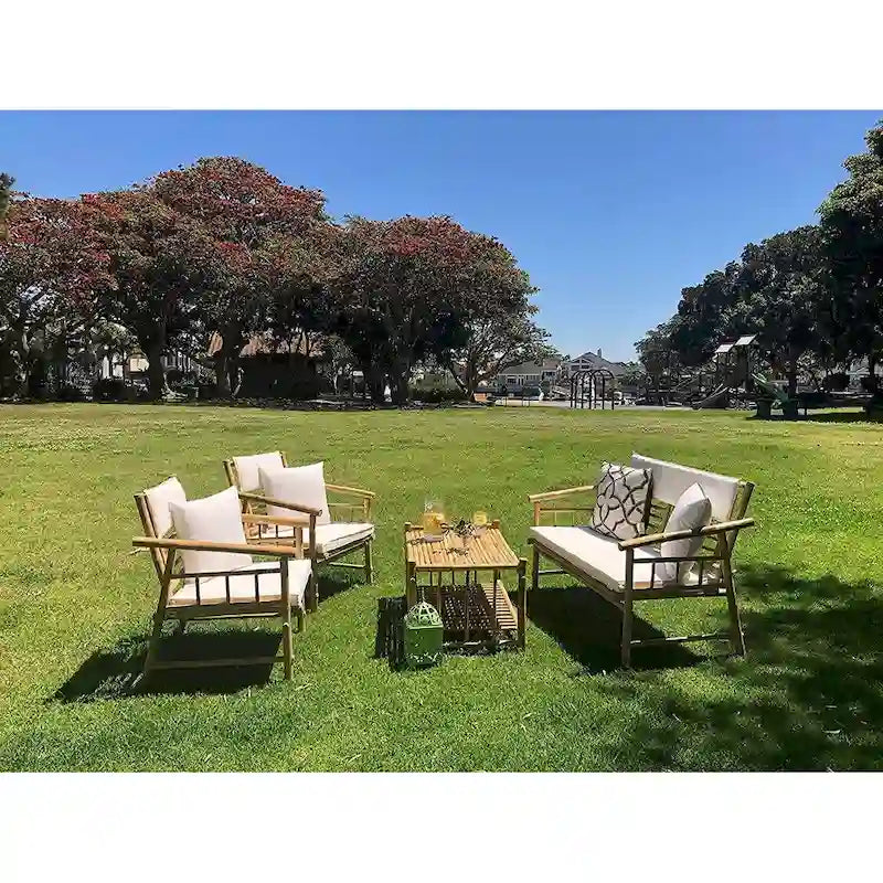 Bamboo Accent Sofa Set 4 Piece with Table