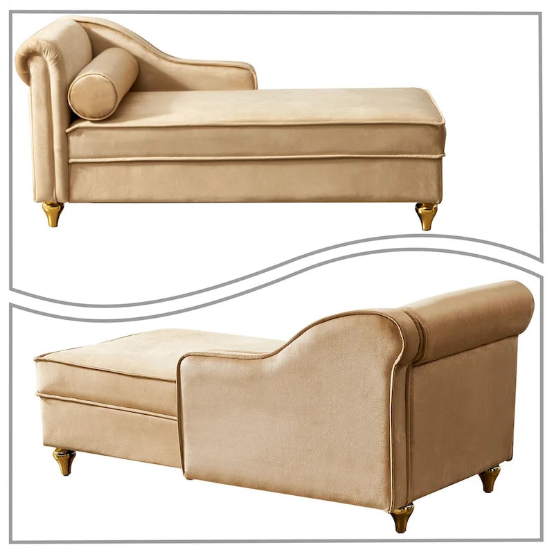 French Elegant Velvet Upholstered Storage Chaise Lounge Chair with a Pillow