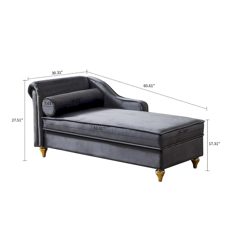 French Elegant Velvet Upholstered Storage Chaise Lounge Chair with a Pillow