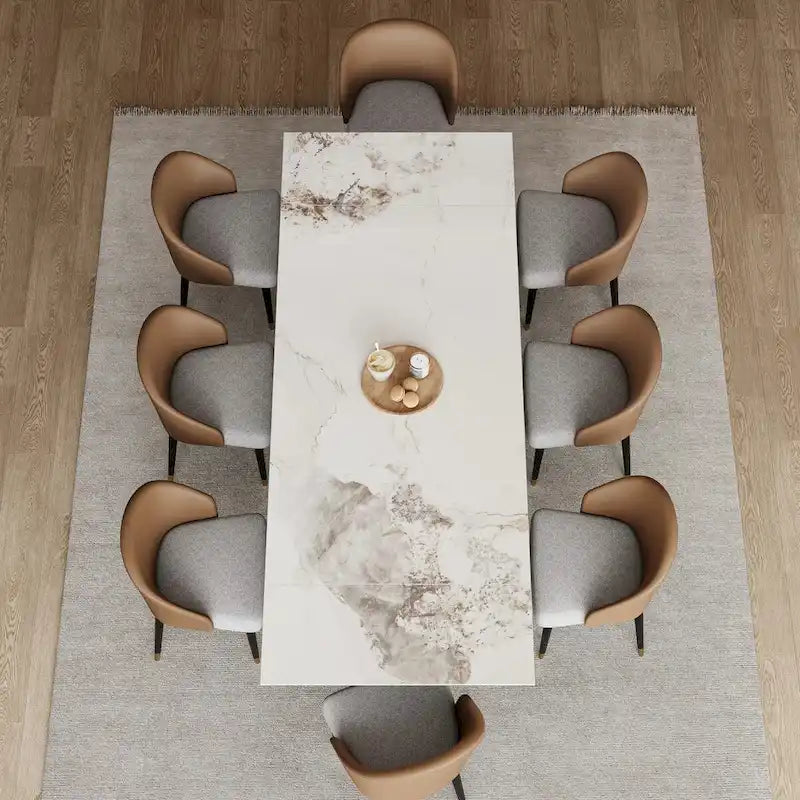 9 - Piece 94.48 Rectangular Extendable Sintered Stone Dining Table with 8 Faux leather Chairs Dining Set