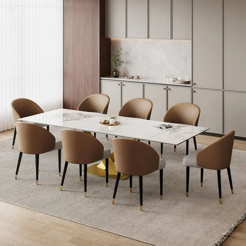 9 - Piece 94.48 Rectangular Extendable Sintered Stone Dining Table with 8 Faux leather Chairs Dining Set