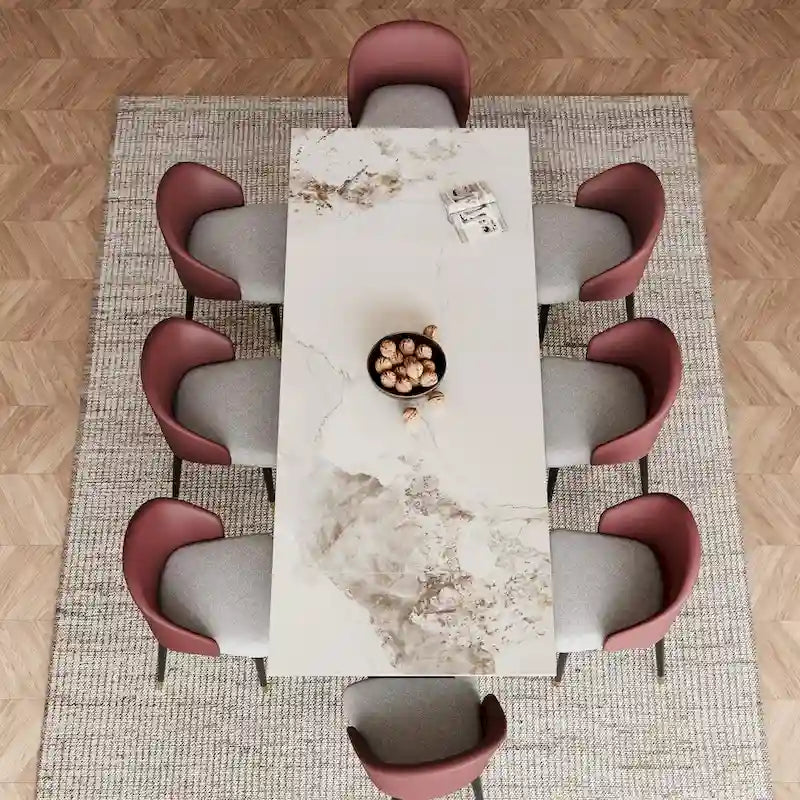 9 - Piece 94.48 Rectangular Extendable Sintered Stone Dining Table with 8 Faux leather Chairs Dining Set