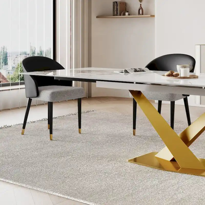 9 - Piece 94.48 Rectangular Extendable Sintered Stone Dining Table with 8 Faux leather Chairs Dining Set