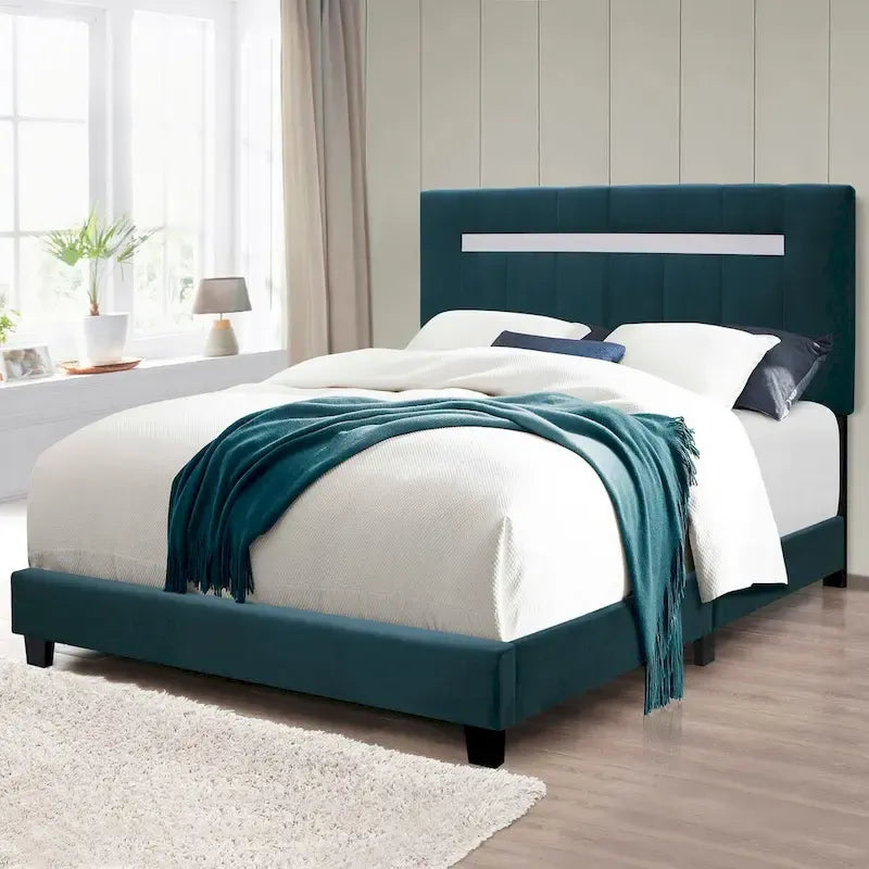 Queen Size Velvet Upholstered Bed Frame with Adjustable Features, Teenage Girl's Favorite Collection