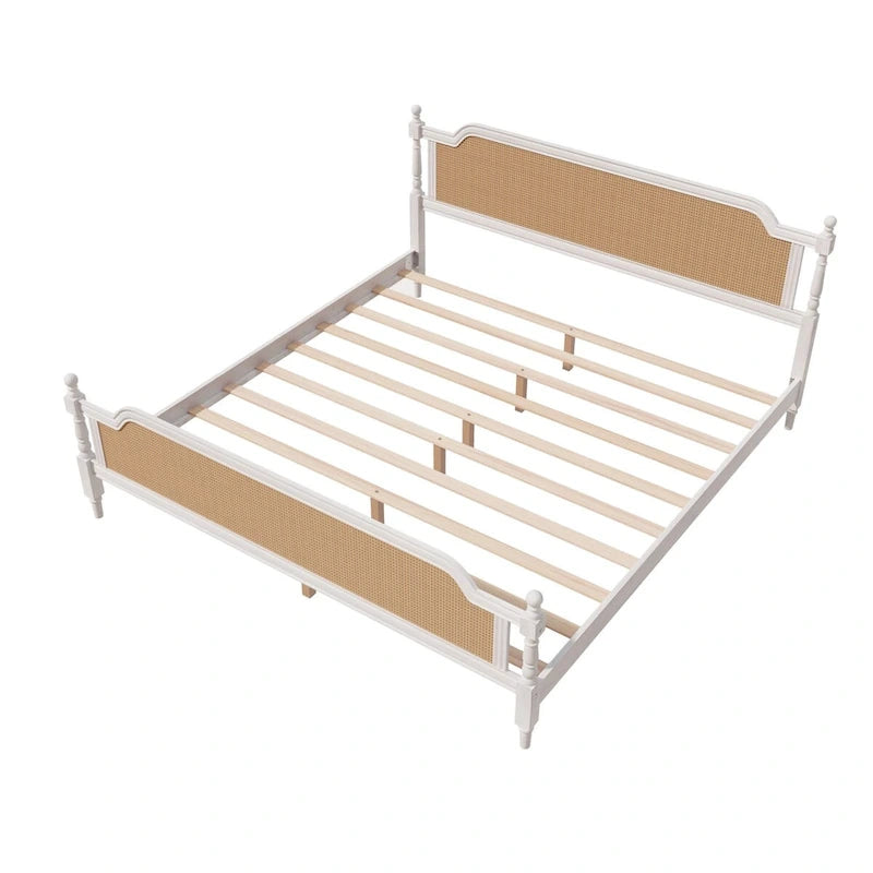Traditional Style Rattan Bed Frame, No Box Spring Needed