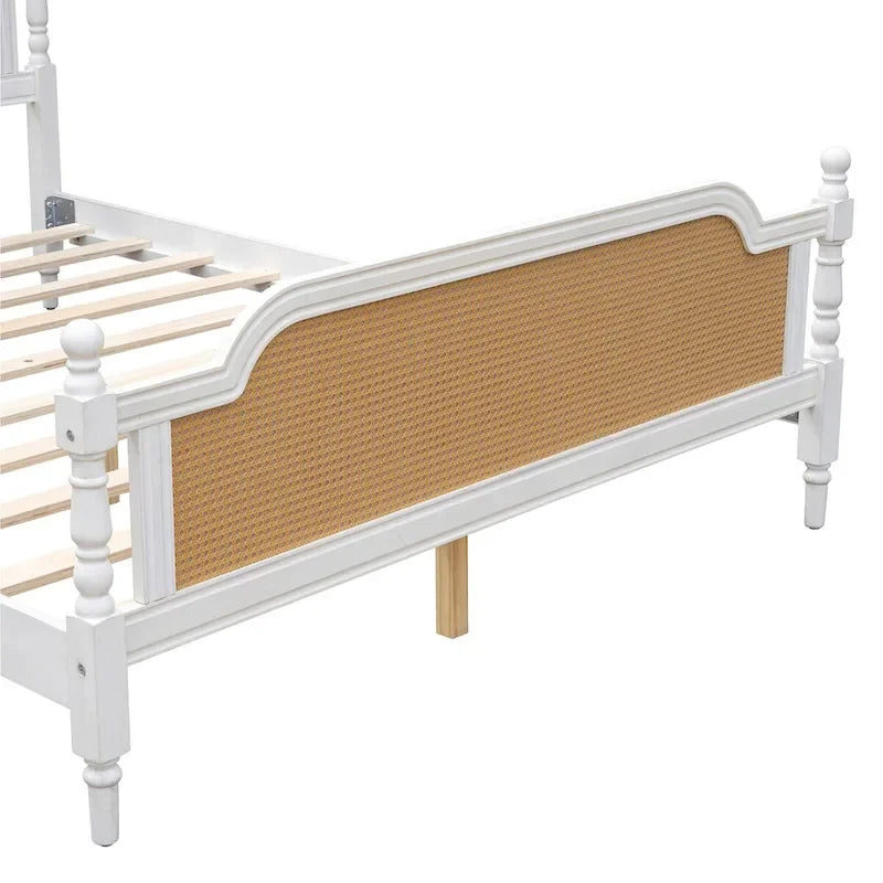 Traditional Style Rattan Bed Frame, No Box Spring Needed