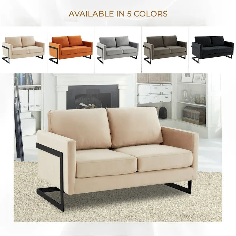 Upholstered Loveseat Sofa in Velvet Fabric with Removable Cushions and Stainless Steel Frame