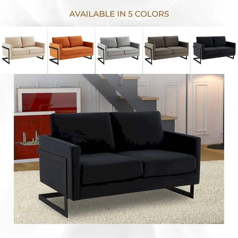 Upholstered Loveseat Sofa in Velvet Fabric with Removable Cushions and Stainless Steel Frame