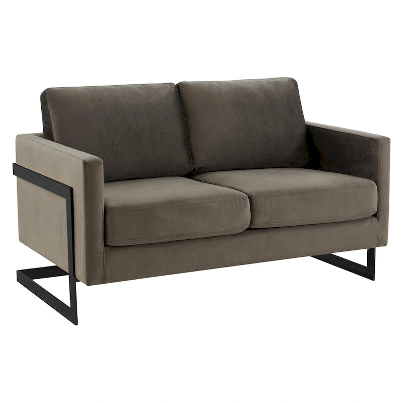 Upholstered Loveseat Sofa in Velvet Fabric with Removable Cushions and Stainless Steel Frame