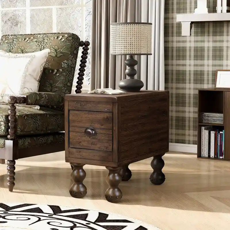 Solid Wood Rectangle End Table with Drawer