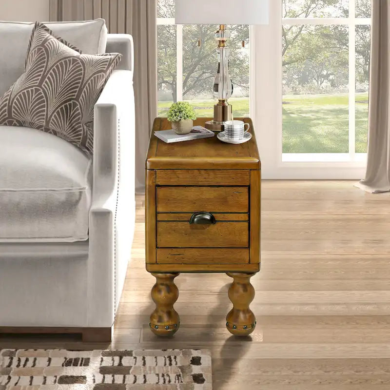Solid Wood Rectangle End Table with Drawer