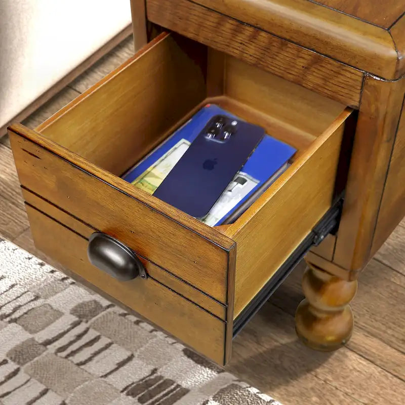 Solid Wood Rectangle End Table with Drawer