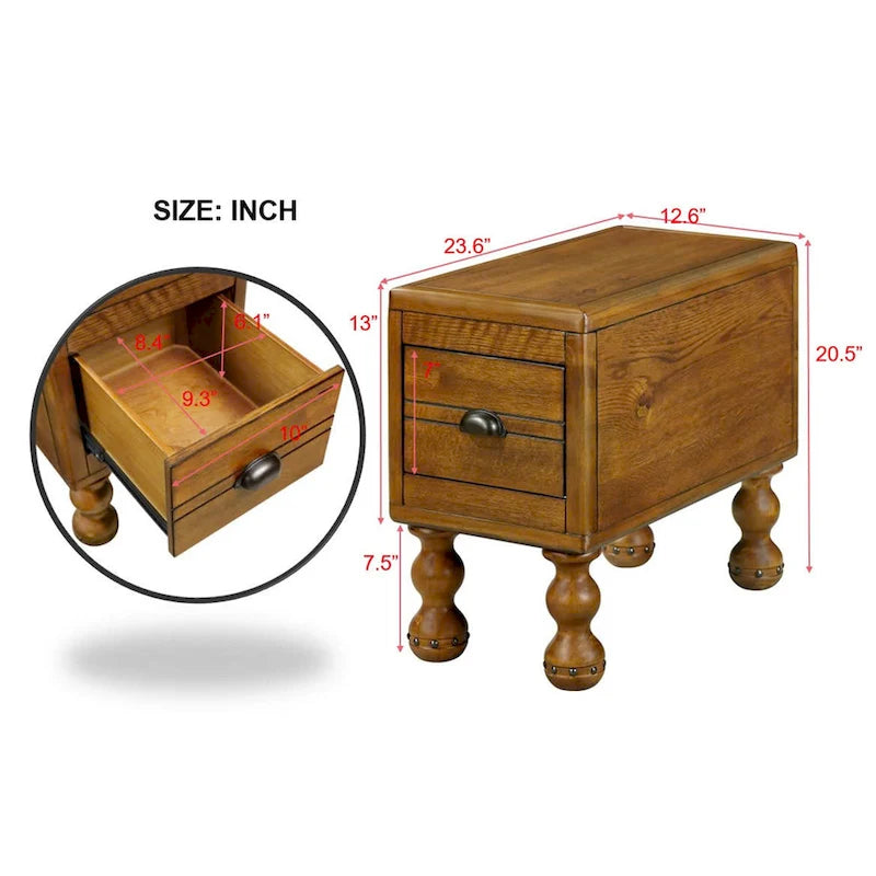 Solid Wood Rectangle End Table with Drawer