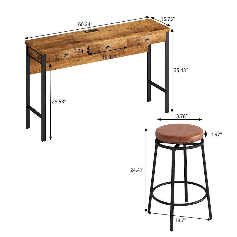 3-Drawer Long Dining Table Set