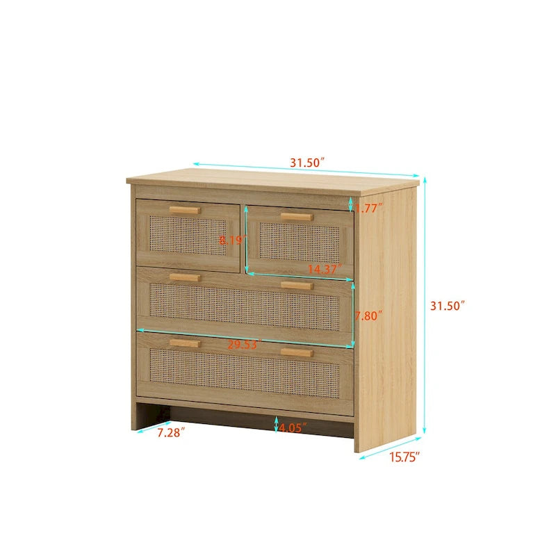Roomfitters 4-Drawer Rattan Cabinet for Bedroom, Living Room, Dining Room, Hallways - Easy Assembly
