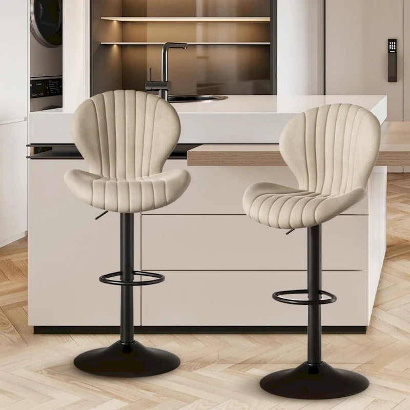 Set of 2 Modern Fabric Bar Stool with Iron Frame