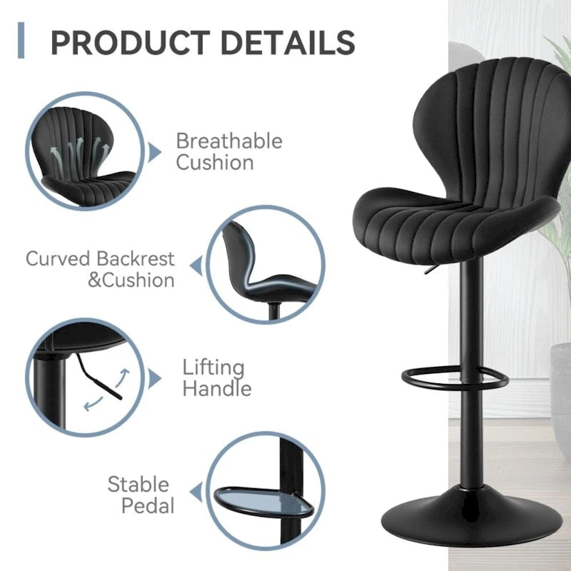 Set of 2 Modern Fabric Bar Stool with Iron Frame